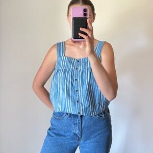 Cotton Sleeveless Striped Button Front Jean White Sleeveless Top Women’s Medium